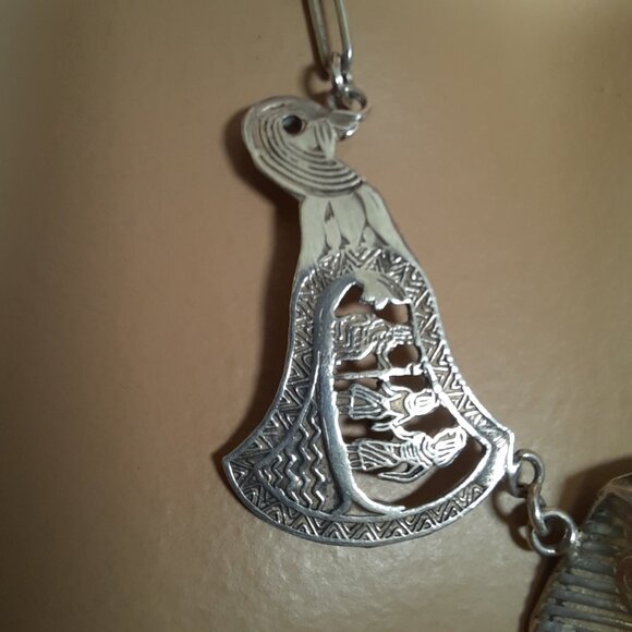 Vintage Egyptian Revival 800 Silver Statement Necklace Pharoah King Tut Art Deco - Picture 3 of 13